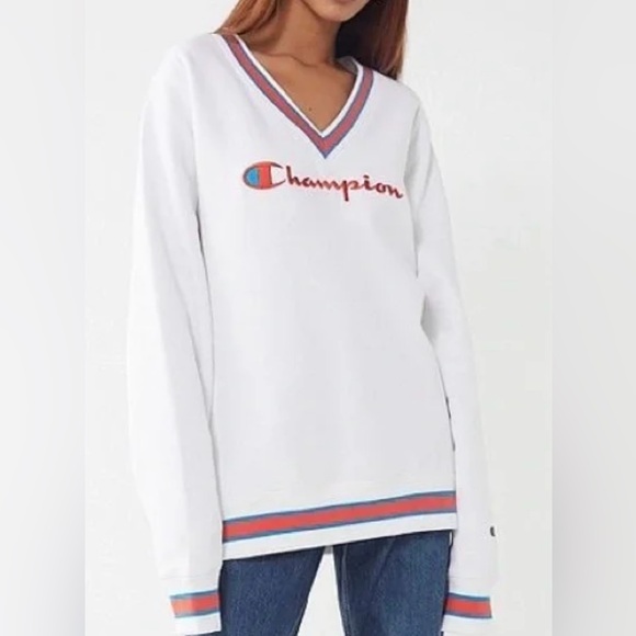Champion White Sweatshirt with orange and blue trim - Picture 7 of 8